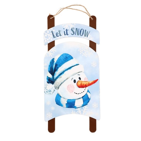 NWT Let It Snow- Snowman ⛄️ Holiday Sleigh Decoration Sign - Picture 7 of 17